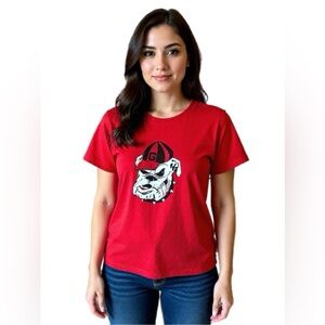 Georgia Bulldog Graphic Women’s Size Medium V-Neck Short Sleeve CottonT-Shirt